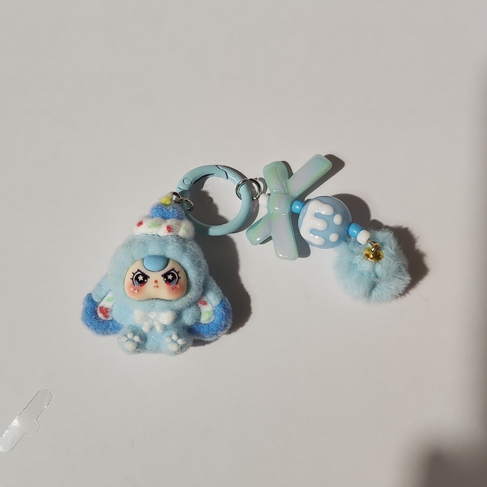 Cute little blue Lafufu keychain or purse charm
